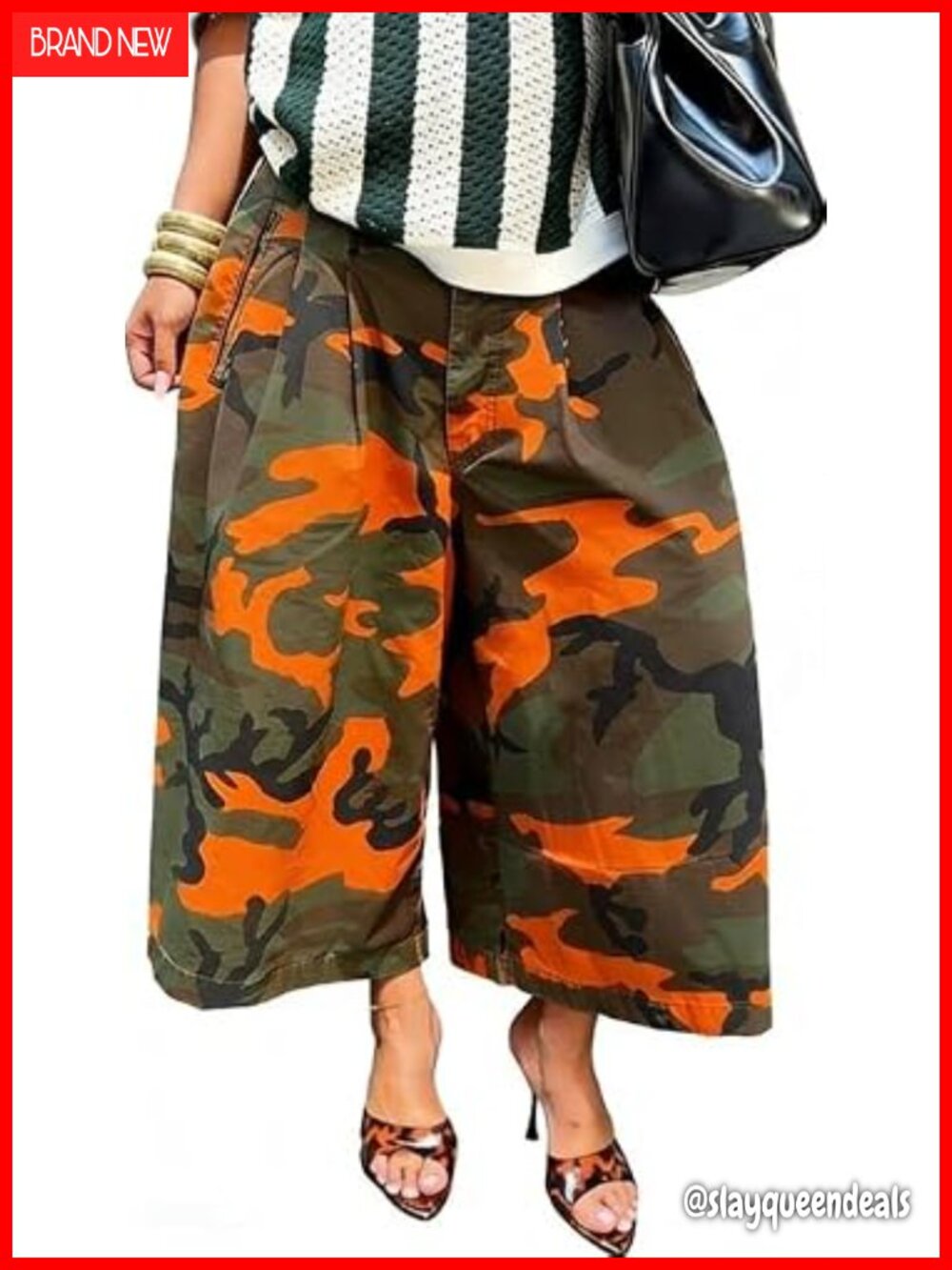 Camo Cargo Jeans Baggy Wide Leg High Waist Capris Army Fatigue Pants